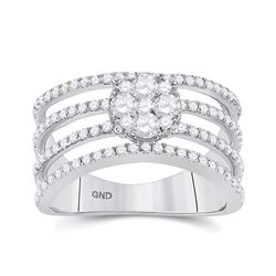 10kt White Gold Womens Round Diamond Four Row Flower Cluster Ring 1.00 Cttw