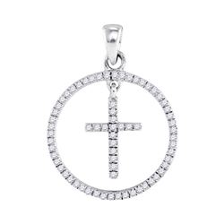 10kt White Gold Womens Round Diamond Circle Cross Pendant 1/4 Cttw