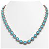 Image 1 : 29.73 ctw Turquoise & Diamond Micro Pave Halo Necklace 10k Rose Gold