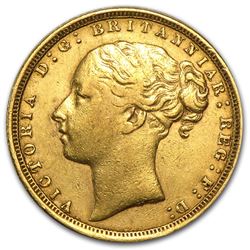 1871-1887 Great Britain Gold Sovereign Young Victoria Avg Circ