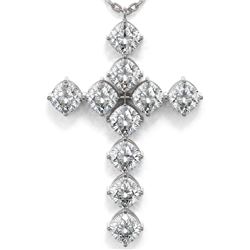 2 ctw Cushion Diamond Designer Cross Necklace 18K White Gold