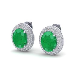 9.20 ctw Emerald & Micro Pave VS/SI Diamond Earrings 18k White Gold