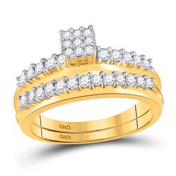 14kt Yellow Gold Womens Round Diamond Bridal Wedding Engagement Ring Band Set 1/2 Cttw