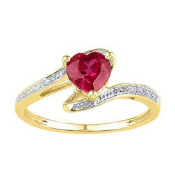 10kt Yellow Gold Womens Heart Lab-Created Ruby Solitaire Diamond-accent Ring 1.00 Cttw - Size 9