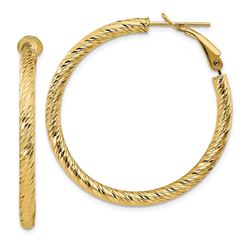 14k Yellow Gold Diamond-cut Omega Back Hoop Earrings - 3x30 mm