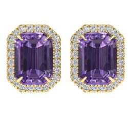 9.40 ctw Amethyst & Micro Pave VS/SI Diamond Earrings 18k Yellow Gold