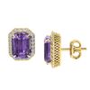 Image 2 : 9.40 ctw Amethyst & Micro Pave VS/SI Diamond Earrings 18k Yellow Gold