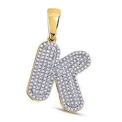 10kt Yellow Gold Mens Round Diamond Letter K Bubble Initial Charm Pendant 5/8 Cttw