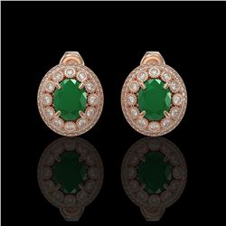 8.84 ctw Certified Emerald & Diamond Victorian Earrings 14K Rose Gold