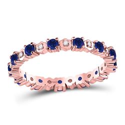 10kt Rose Gold Womens Round Blue Sapphire Diamond Eternity Band Ring 1.00 Cttw