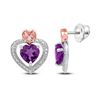 Image 1 : Sterling Silver Womens Round Lab-Created Amethyst Heart Earrings 7/8 Cttw