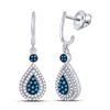 Image 1 : 10kt White Gold Womens Round Blue Color Enhanced Diamond Teardrop Dangle Earrings 1/2 Cttw