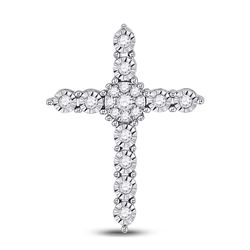 14kt White Gold Womens Round Diamond Religious Cross Pendant 1/4 Cttw