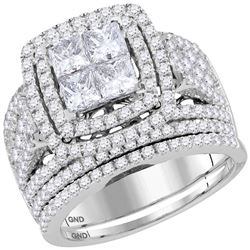 14kt White Gold Womens Princess Diamond Bridal Wedding Engagement Ring Set 3.00 Cttw