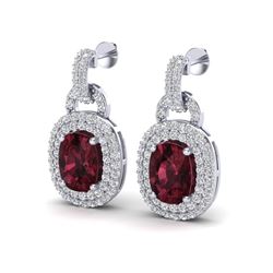 5 ctw Garnet & Micro VS/SI Diamond Pave Earrings Halo 14k White Gold