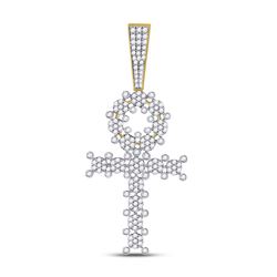 10kt Yellow Gold Mens Round Diamond Ankh Cross Charm Pendant 1.00 Cttw