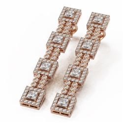 4.25 ctw Princess Cut Diamond Designer Earrings 18K Rose Gold