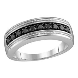 Sterling Silver Mens Round Black Color Enhanced Diamond Wedding Band Ring 1/2 Cttw