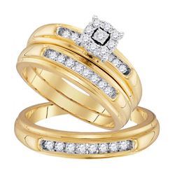 10kt Yellow Gold His & Hers Round Diamond Solitaire Matching Bridal Wedding Ring Band Set 3/8 Cttw