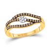 Image 1 : 10kt Yellow Gold Womens Round Brown Diamond Strand Cluster Ring 1/3 Cttw