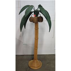 Woven Rattan Palm Tree Lamp with 4 Coconut Lights & Leaves, Approx. 75" Tall