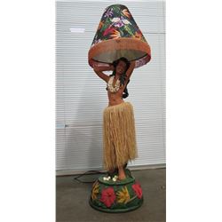 Tall Hula Girl Lamp w/ Floral Shade, 52" H