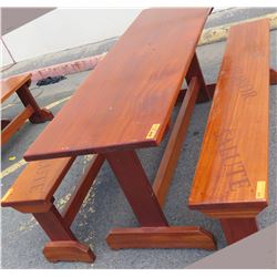 Solid Mahogany Picnic Table 6' L x 2' W & 2 Benches w/ Salute, Honor, Remember