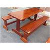 Image 1 : Solid Mahogany Picnic Table 6' L x 2' W & 2 Benches w/ Salute, Honor, Remember