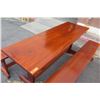 Image 2 : Solid Mahogany Picnic Table 6' L x 2' W & 2 Benches w/ Salute, Honor, Remember