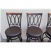 Image 2 : Qty 4 Black Bar-Height Stools w/ Upholstered Seats 16.5" Dia.