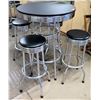 Image 1 : Round Black & Chrome Table (30.5"Dia) & 4 Upholstered Stools (12"Dia)