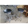 Image 2 : Round Black & Chrome Table (30.5"Dia) & 4 Upholstered Stools (12"Dia)