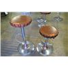 Image 8 : Qty 2 Round Scalloped Wood Stools w/ Chrome Base & Foot Rest, Adjustable Ht, 15" Dia
