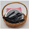 Image 1 : Basket w/ Round Strainers & Black Tongs