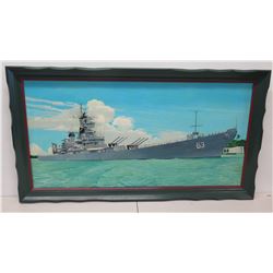 Framed Battleship Print w/ Arizona Memorial 52" x 29"