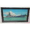 Image 1 : Framed Battleship Print w/ Arizona Memorial 52" x 29"