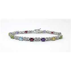 Certified Multi Gemstone & Diamond Tennis Bracelet