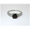 Image 1 : Garnet & Diamond Solitaire Sterling Silver Ring