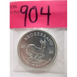 1 Oz. .999 Fine Silver 2020 Krugerrand Round