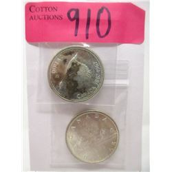 One 1965 & One 1967 Canadian 80% Silver Dollar