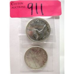 Two 1967 Canadian 80% Silver Dollar Coins