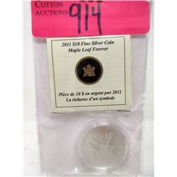 2011  .9999 Silver "Maple Leaf Forever" $10 Coin