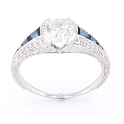 1930's 1.24 cts. Diamond & Blue Sapphire 14K Ring