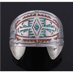 Navajo William Singer Sterling Inlay Bracelet
