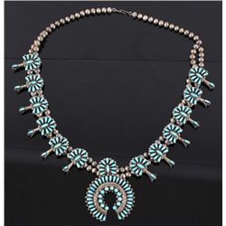 Zuni Petit Point Turquoise Silver Squash Blossom
