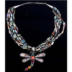 Navajo Mariano Abalone Inlaid Dragonfly Necklace