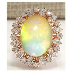 7.99 CTW Natural Opal And Diamond Ring In 18K Rose Gold