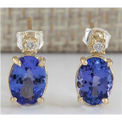 2.36 CTW Natural Blue Tanzanite And Diamond Earrings In 14K Yellow Gold