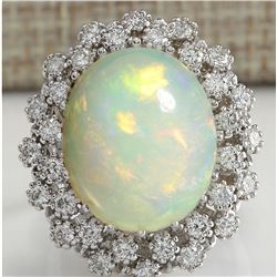 11.98 CTW Natural Opal And Diamond Ring In 18K Solid White Gold
