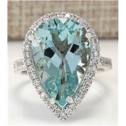 8.35 CTW Natural Aquamarine And Diamond Ring In 18K White Gold